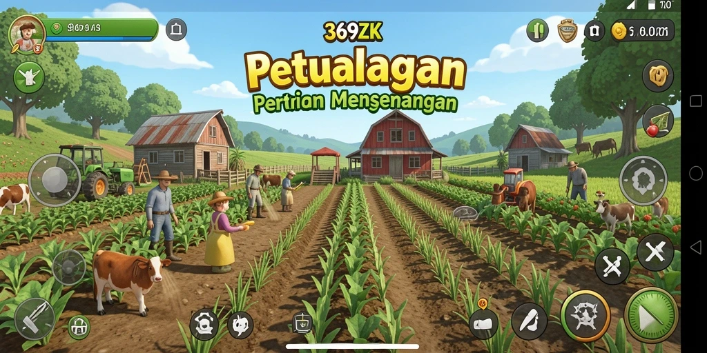 Tangkapan layar utama <strong>369ZK</strong> menunjukkan aktivitas bertani yang seru dan penuh warna.