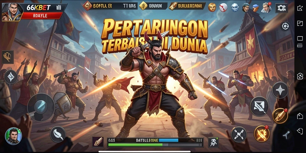 Screenshot menunjukkan aksi mendebarkan dalam game Battle Royale 66KBET.