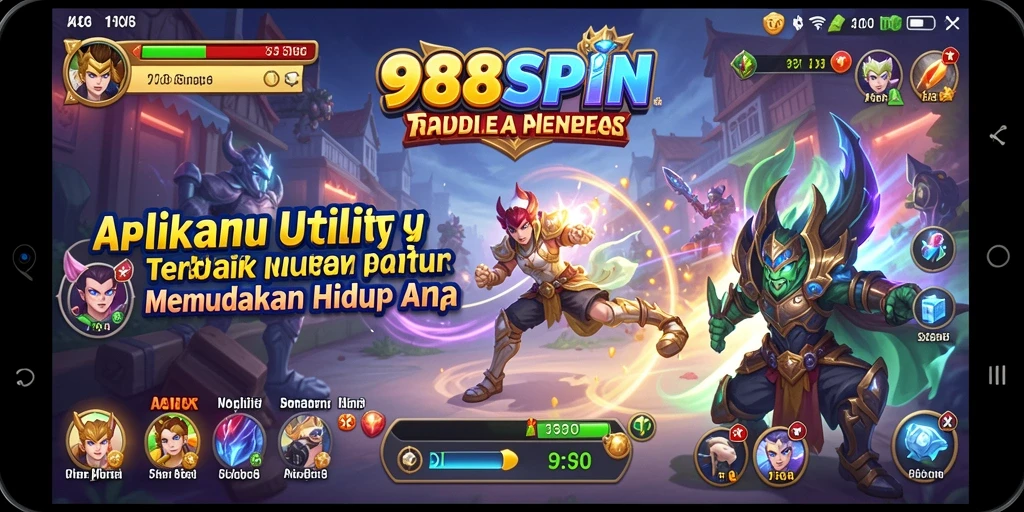 Tampilan antarmuka utama aplikasi 988SPIN yang menarik dan fungsional.