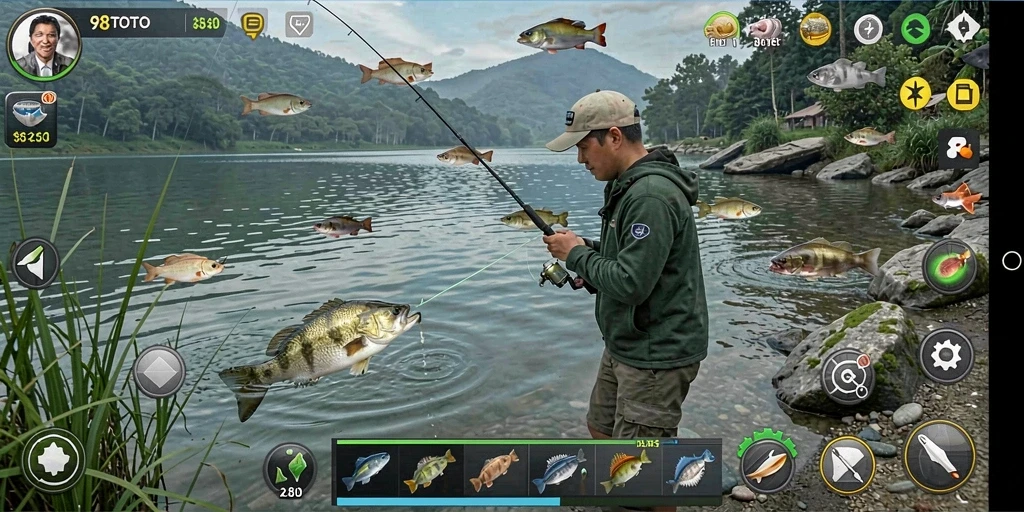 Tampilan gameplay <strong>98TOTO</strong> yang menampilkan keseruan memancing.