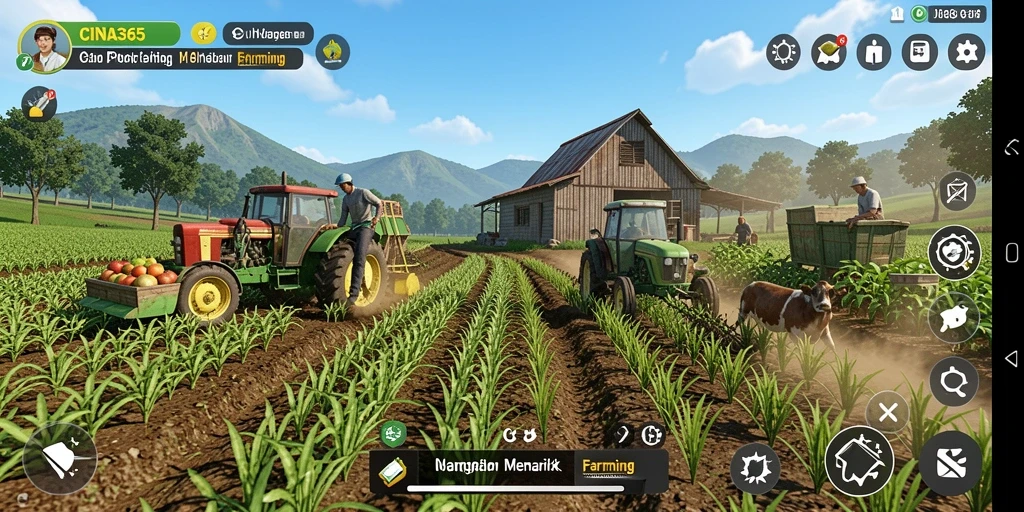 Tampilan gameplay CINA365 yang menarik dengan aktivitas bertani.