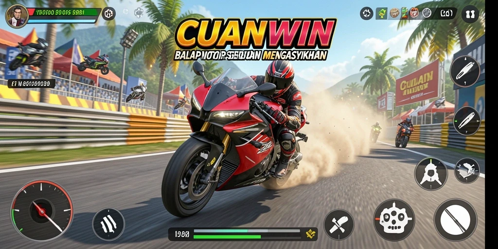 Screenshot CUANWIN menampilkan aksi balap motor yang mendebarkan.