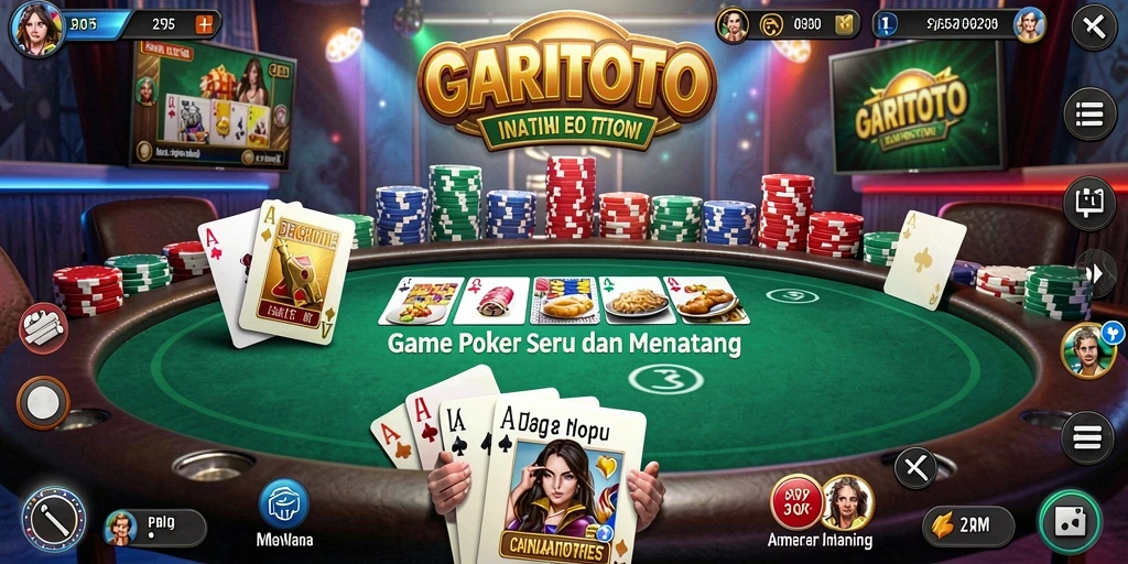 Screenshot gameplay GARITOTO menunjukkan momen mendebarkan dalam permainan poker.