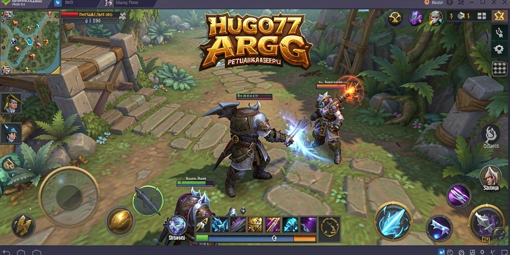 Tampilan gameplay menarik dari HUGO77 dengan pertarungan ARPG yang intens.