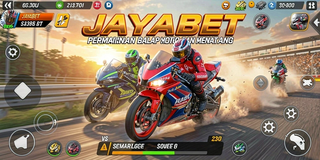Tampilan gameplay JAYABET saat balapan motor dengan grafis yang menawan.