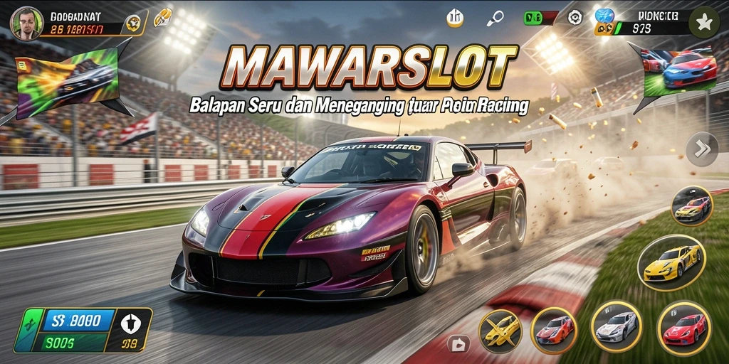 Tampilan gameplay balapan di MAWARSLOT yang menegangkan.