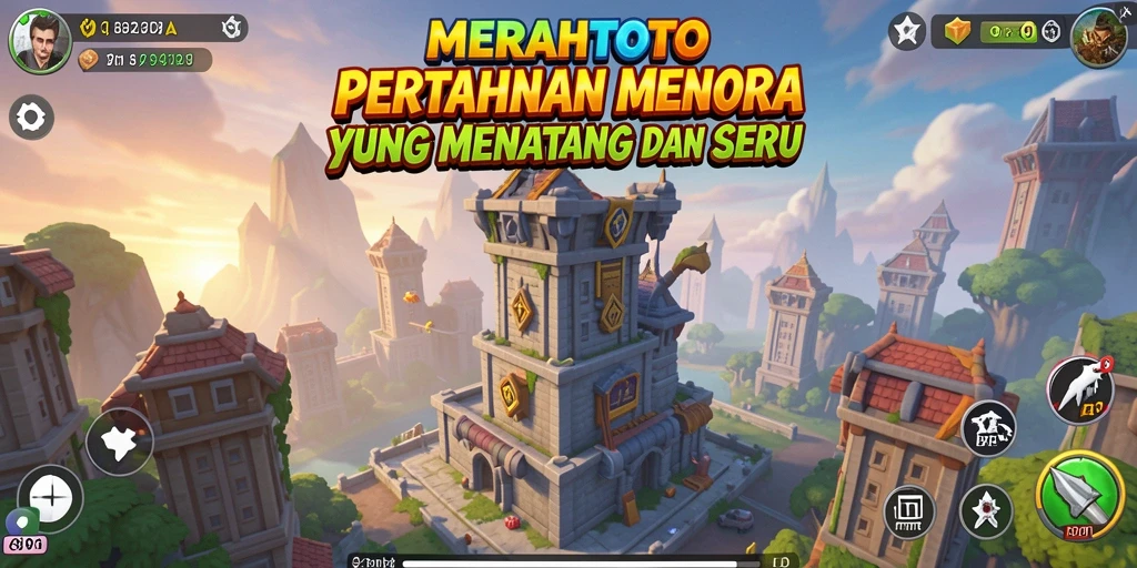 Screenshot utama <strong>MERAHTOTO</strong> menampilkan aksi mendebarkan dalam pertahanan menara.