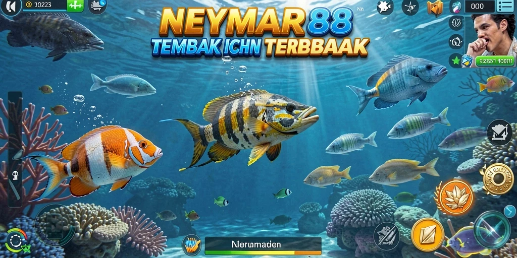 Screenshot gameplay NEYMAR88 menampilkan aksi seru menembak ikan.