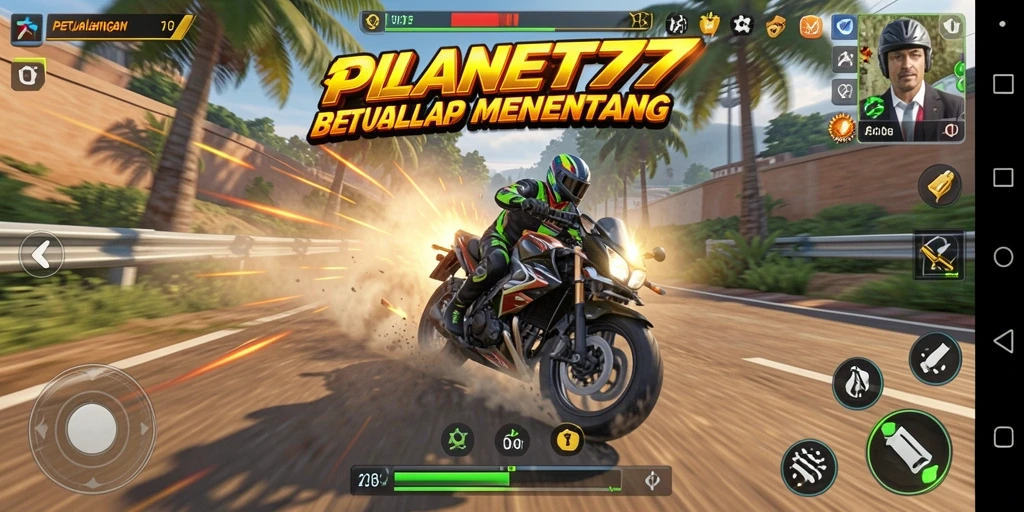 Tangkapan layar gameplay PLANET77 dengan aksi balapan yang mendebarkan.