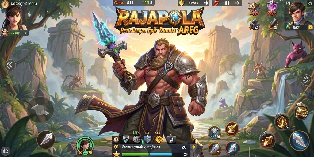 Gameplay RAJAPOLA menampilkan pertempuran epik dan eksplorasi dunia yang luas.