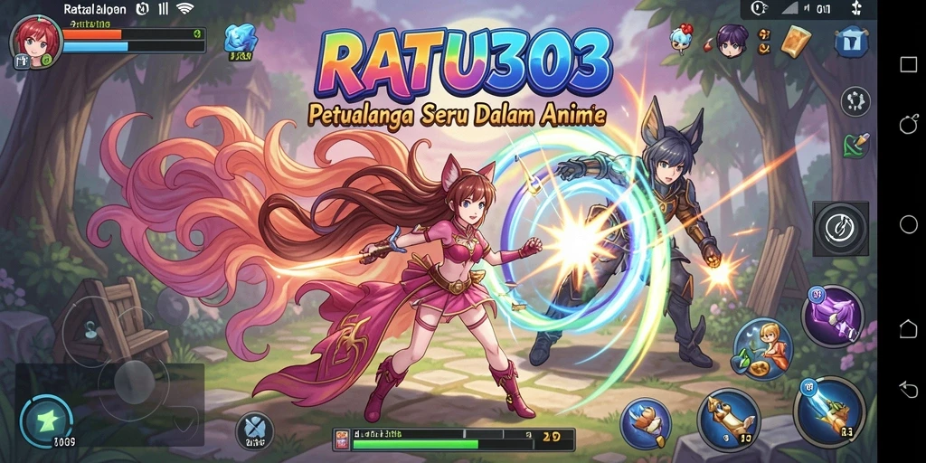 Tampilan screenshot RATU303 menampilkan karakter anime beraksi dalam pertarungan.