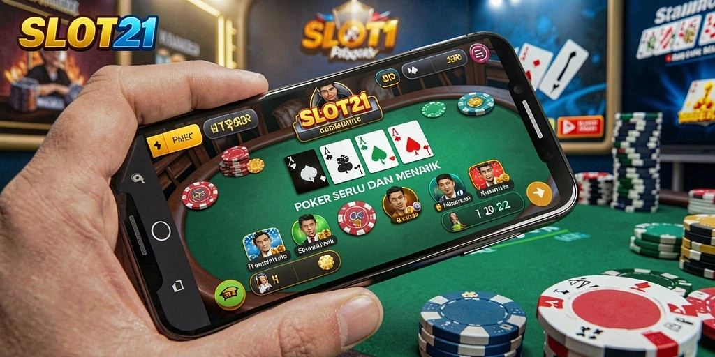 Tampilan gameplay SLOT21 dengan aksi poker yang mendebarkan.