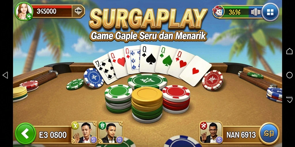Tampilan gameplay SURGAPLAY dengan suasana bermain Gaple yang menarik.
