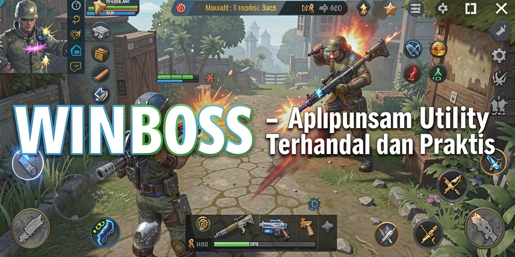 Tampilan utama WINBOSS menampilkan dashboard yang rapi dan fitur-fitur Utility yang lengkap.